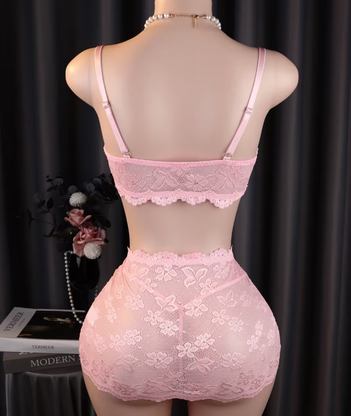 Kaitlyn (3 piece Sexy Baby Doll Style Pink Lace Lingerie Set | Bra, Mini Skirt & Thong )