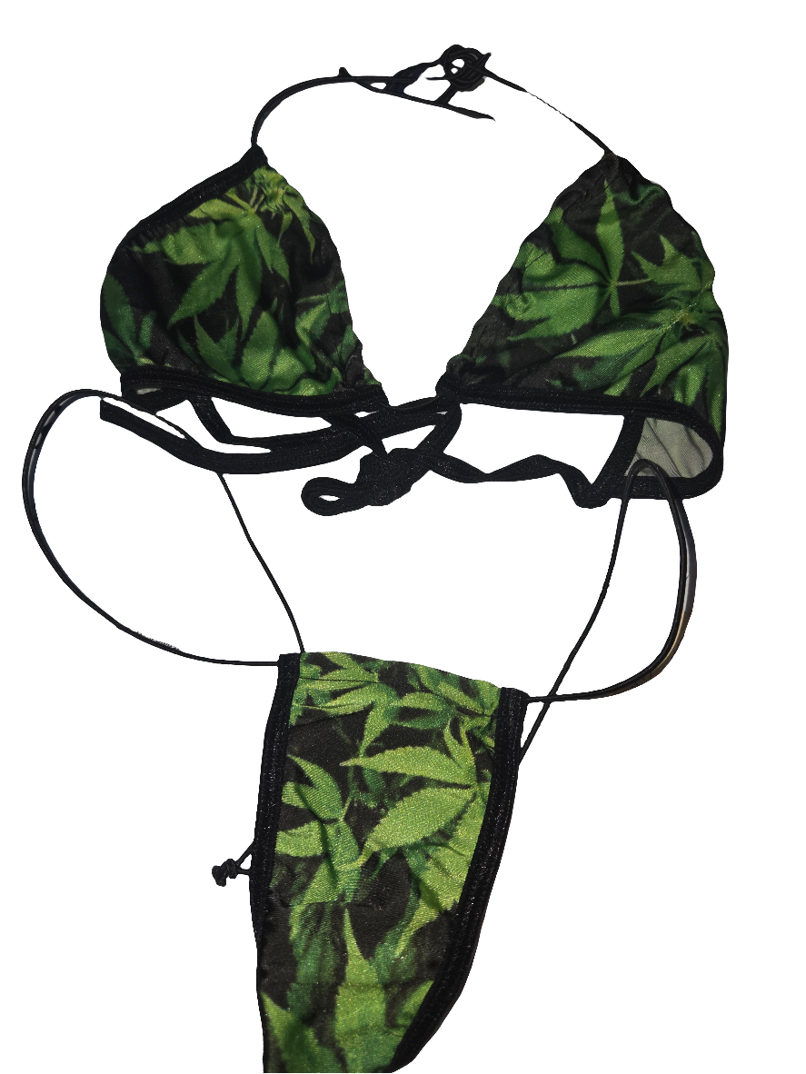 Weed Leaf Print Bikini Set