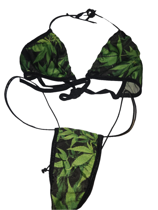 Weed Leaf Print Bikini Set