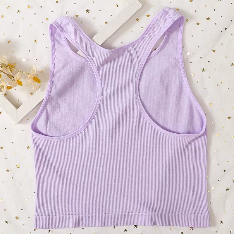 Women Tank Tops Sports Crop Top Female Solid Color Ribbed Cami Sexy Lingerie Seamless Underwear Sexy Backless Camisole