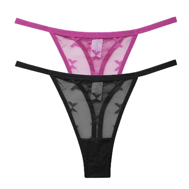 2Pcs/Set Mesh Transparent Thong Women Panties Underwear Women Seamless G-String Female Underpants Intimates Lingerie S-XL