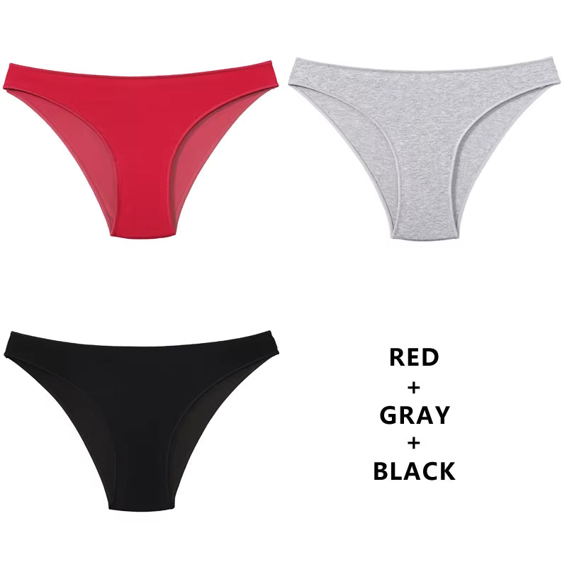 3Pcs/Set Women'S Panties Cotton Underwear Solid Color Briefs Girls Low-Waist Soft Panty Women Underpants Female Lingerie