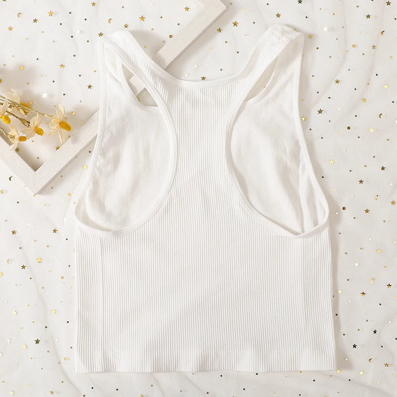 Women Tank Tops Sports Crop Top Female Solid Color Ribbed Cami Sexy Lingerie Seamless Underwear Sexy Backless Camisole