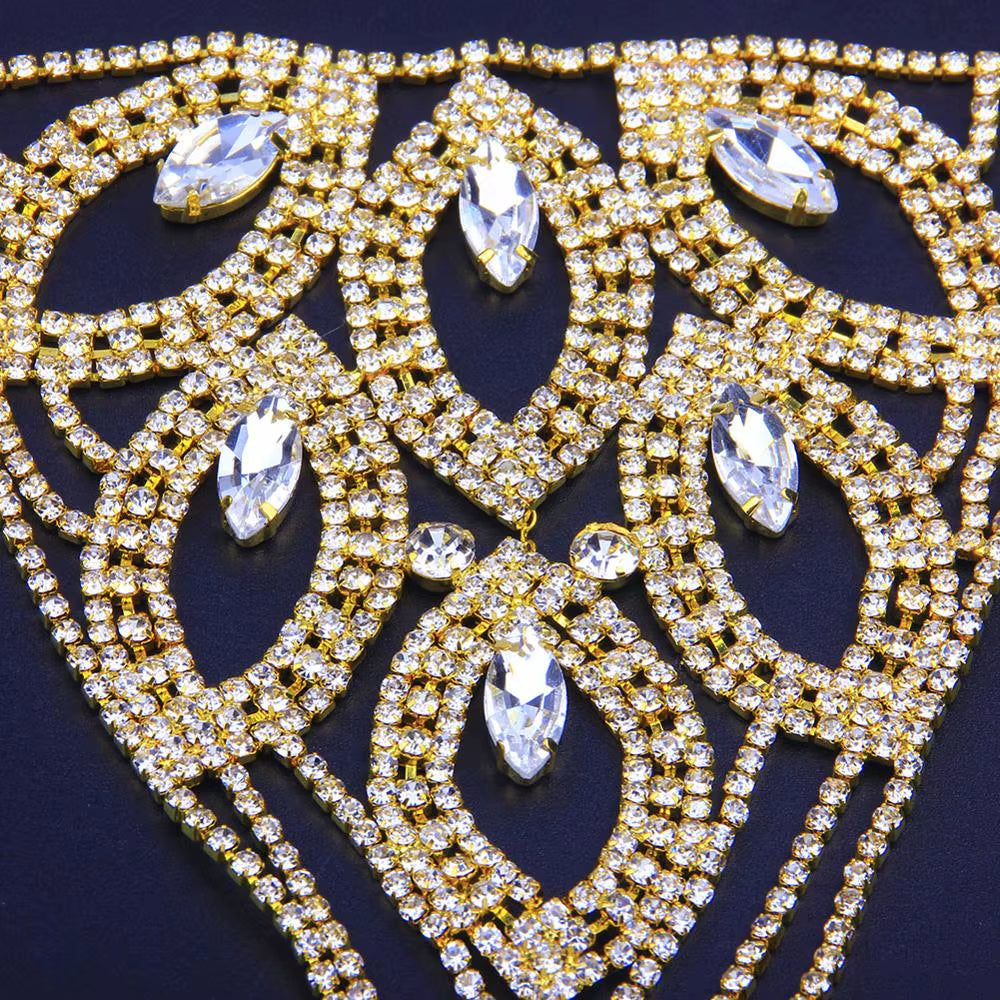 Sexy Leaf Underwear Body Chain Crystal Thong Bikini Jewelry for Women Luxury Bling Rhinestone Panties Lingerie Waist Chain