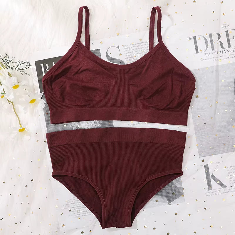 Women Seamless Bra and High Waist Panties Set Underwear Female Sexy Lingerie No Pads Brassieres Soft Briefs Intimate