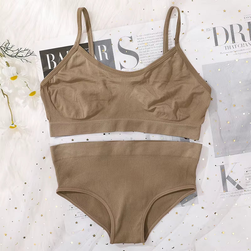 Women Seamless Bra and High Waist Panties Set Underwear Female Sexy Lingerie No Pads Brassieres Soft Briefs Intimate