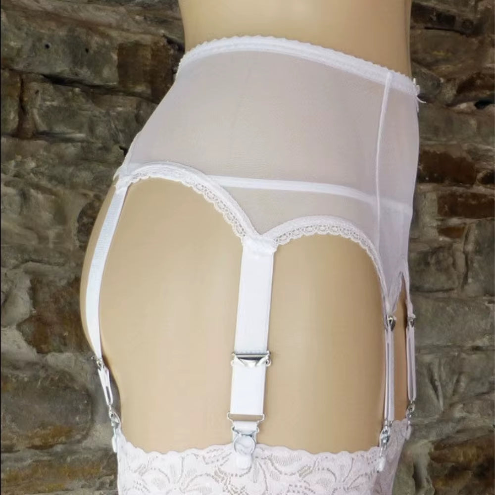 Mesh Garter Belt plus Size Black Suspender Belt with Six Straps Metal Clip for Women'S Stockings Lingerie 3XL