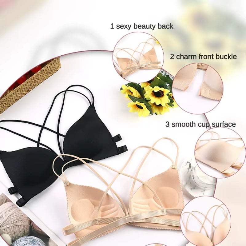 Women Front Buckle Wrapped Push up Bra Sexy Lingerie Beauty Back Bralettes Breathable Wireless Cross Shoulder Straps Brassiere