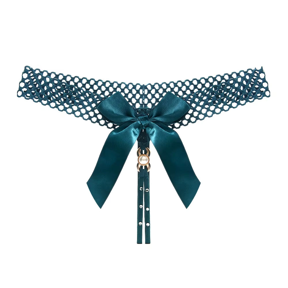 Sexy Lingerie Women'S Panties Crotch Opening Transparent G-Strings Thongs Hollow Out Solids Bowknot Underwear Women Lace Pantys