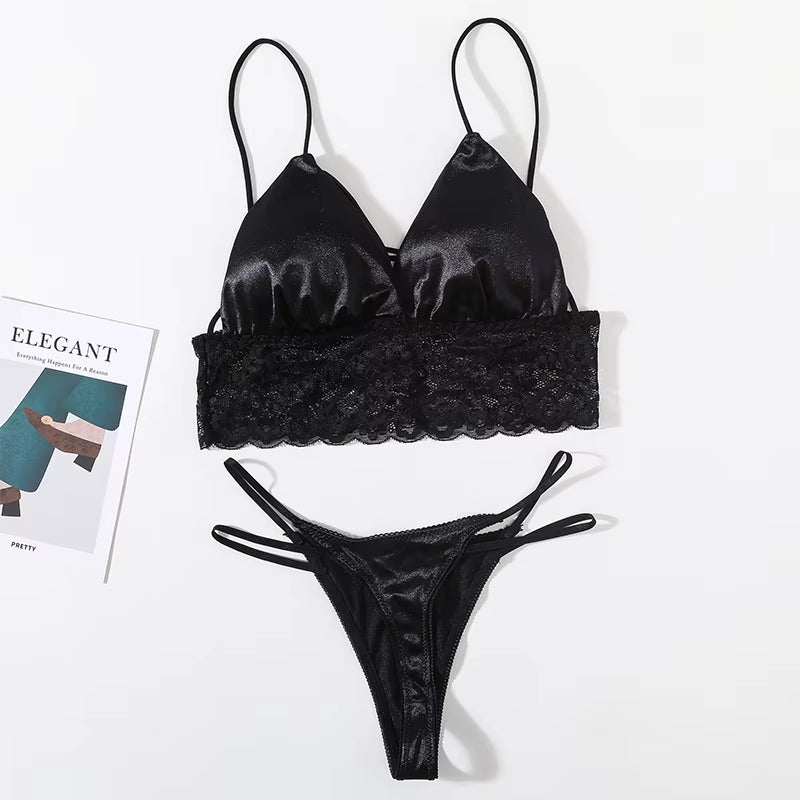 Women Lingerie Set Deep V Backless Bra Set Low Rise Thongs Panties Female Sexy Brassiere Underwear Set Bralette Intimates