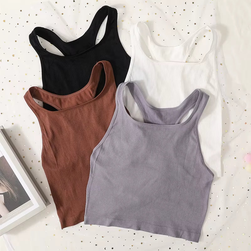 Women Tank Tops Sports Crop Top Female Solid Color Ribbed Cami Sexy Lingerie Seamless Underwear Sexy Backless Camisole