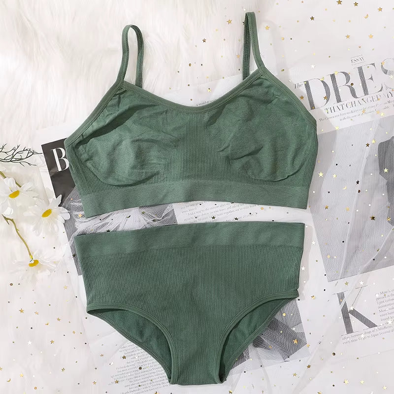 Women Seamless Bra and High Waist Panties Set Underwear Female Sexy Lingerie No Pads Brassieres Soft Briefs Intimate