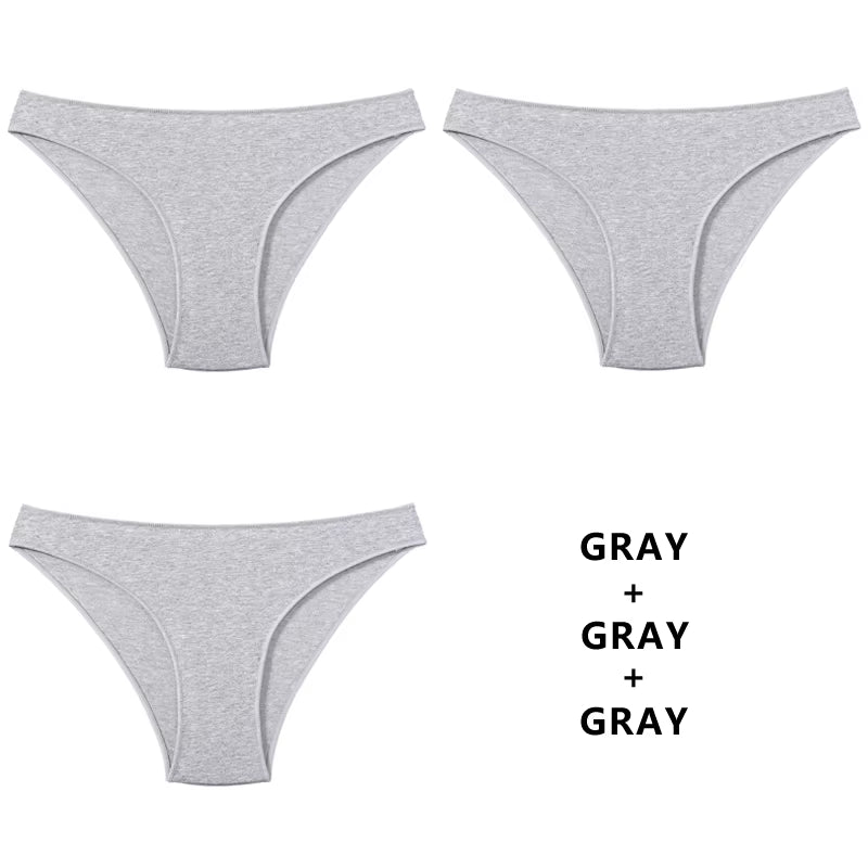 3Pcs/Set Women'S Panties Cotton Underwear Solid Color Briefs Girls Low-Waist Soft Panty Women Underpants Female Lingerie