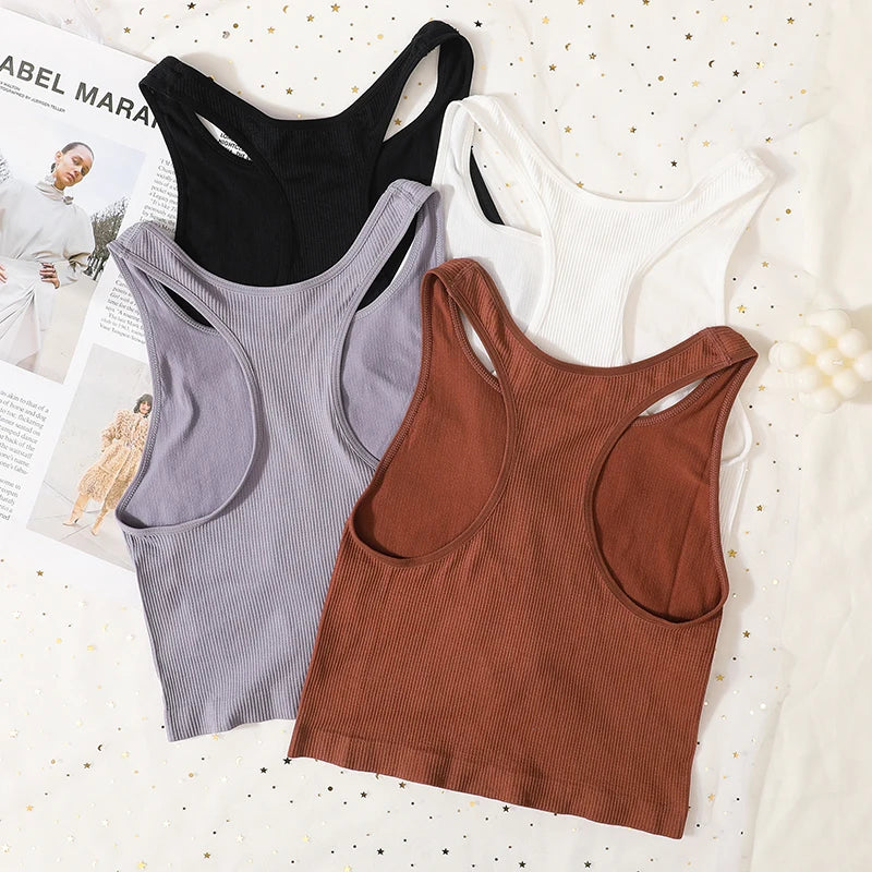 Women Tank Tops Sports Crop Top Female Solid Color Ribbed Cami Sexy Lingerie Seamless Underwear Sexy Backless Camisole