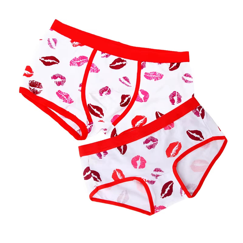 2PCS Couple Panties Cotton Panties Cozy Lingerie Female Underwear Men Boxer Shorts Funny Pink Cute Cartoon Boxers Lovers