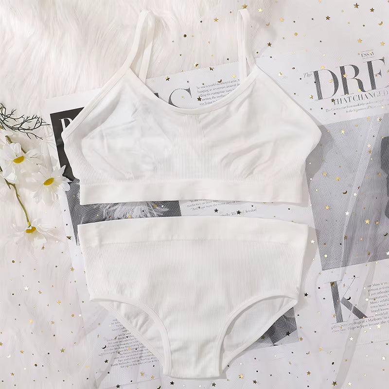 Women Seamless Bra and High Waist Panties Set Underwear Female Sexy Lingerie No Pads Brassieres Soft Briefs Intimate