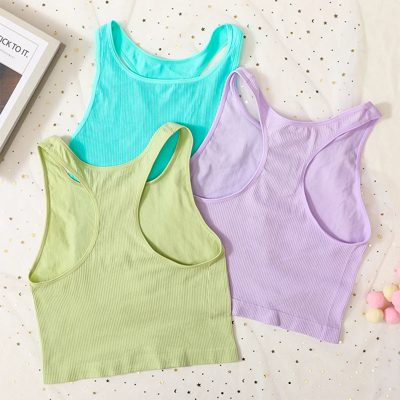 Women Tank Tops Sports Crop Top Female Solid Color Ribbed Cami Sexy Lingerie Seamless Underwear Sexy Backless Camisole