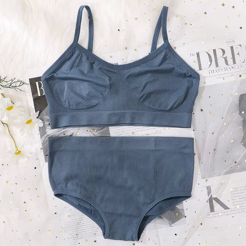 Women Seamless Bra and High Waist Panties Set Underwear Female Sexy Lingerie No Pads Brassieres Soft Briefs Intimate