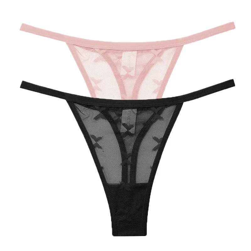 2Pcs/Set Mesh Transparent Thong Women Panties Underwear Women Seamless G-String Female Underpants Intimates Lingerie S-XL