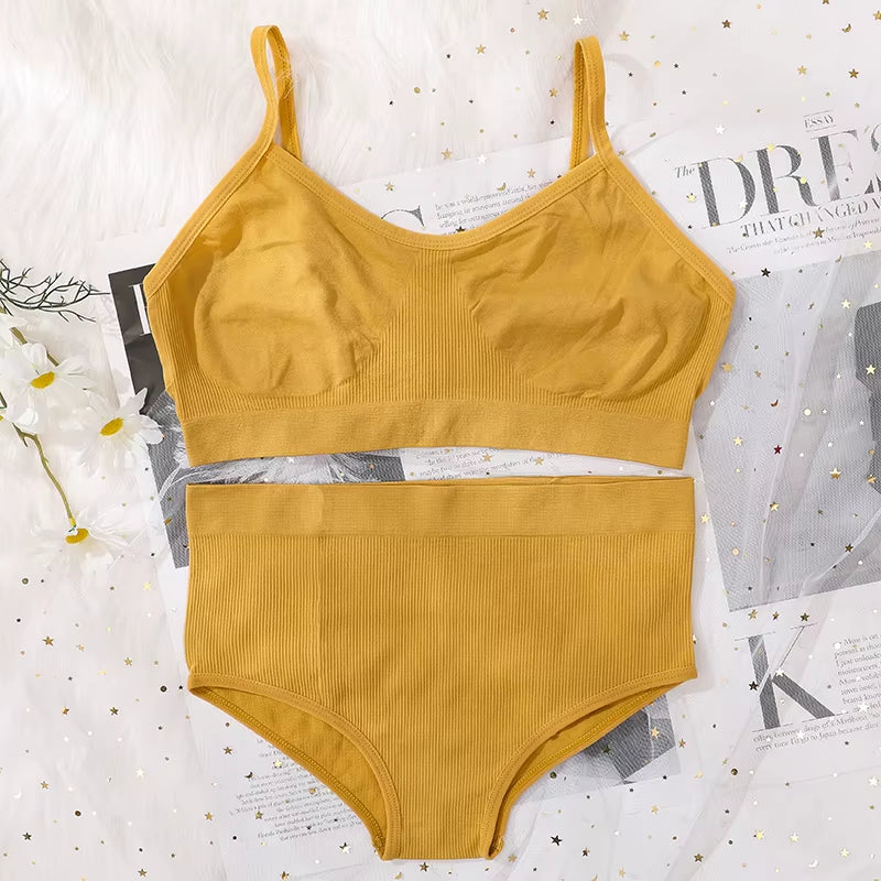 Women Seamless Bra and High Waist Panties Set Underwear Female Sexy Lingerie No Pads Brassieres Soft Briefs Intimate