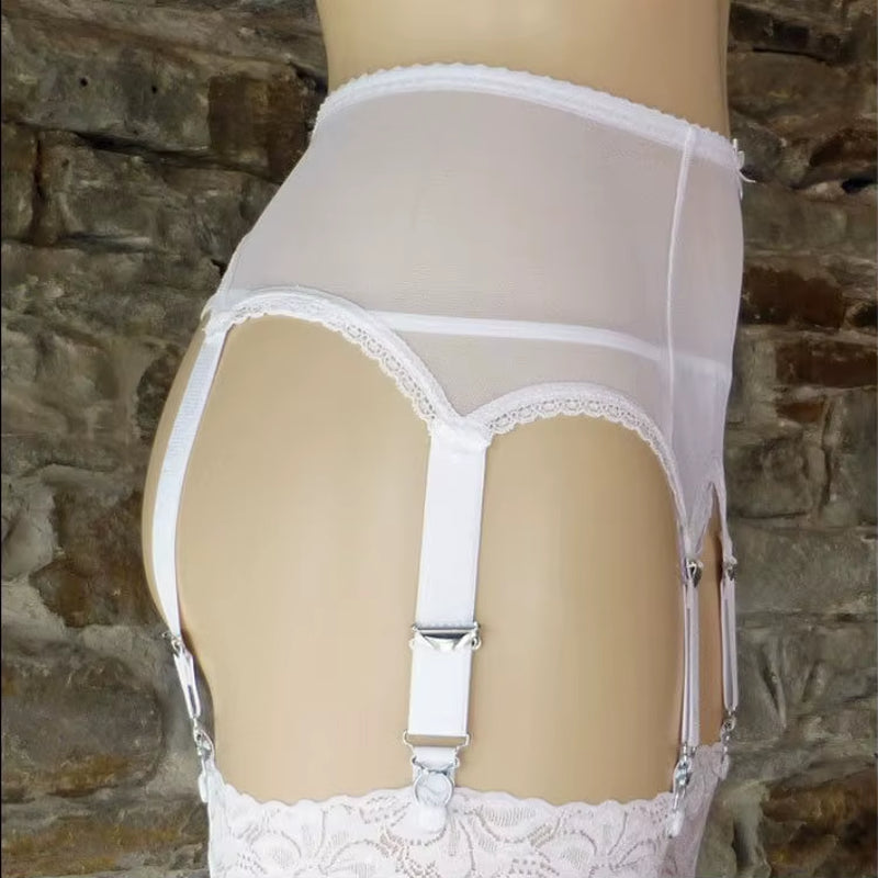 Mesh Garter Belt plus Size Black Suspender Belt with Six Straps Metal Clip for Women'S Stockings Lingerie 3XL