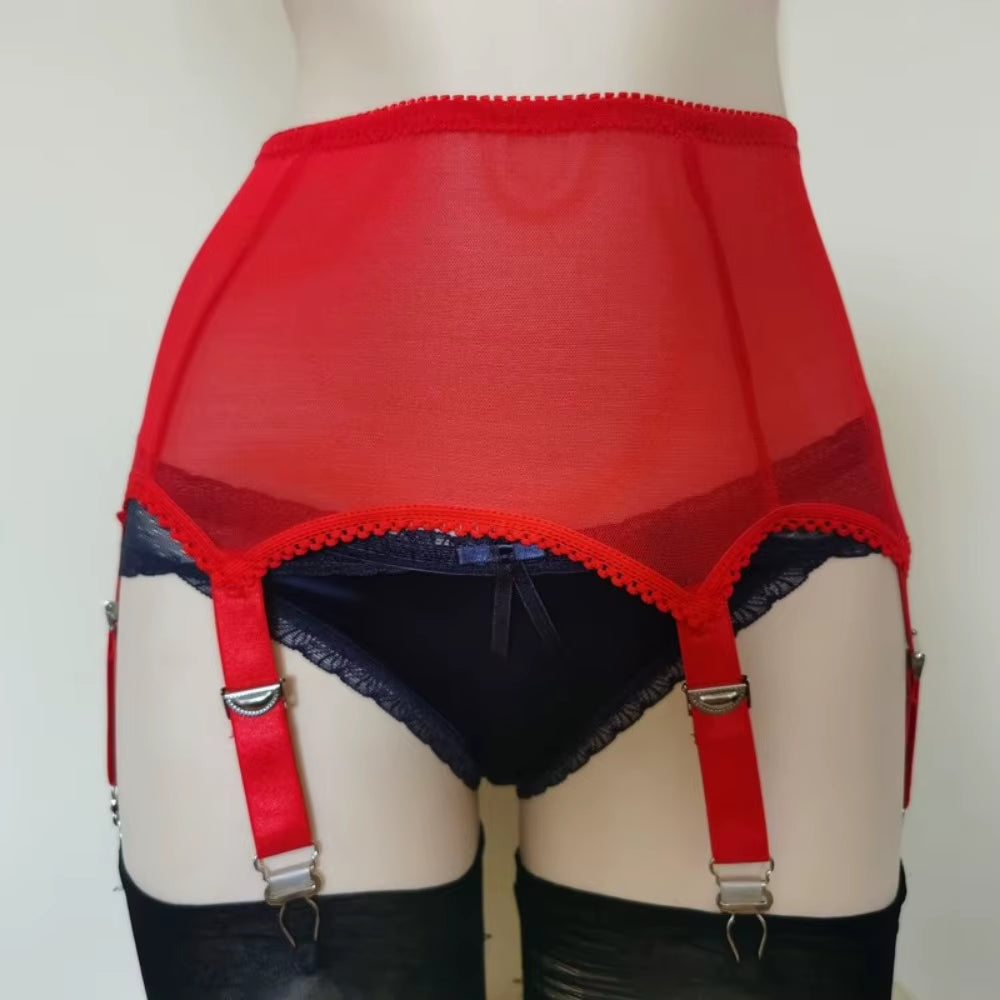 Mesh Garter Belt plus Size Black Suspender Belt with Six Straps Metal Clip for Women'S Stockings Lingerie 3XL