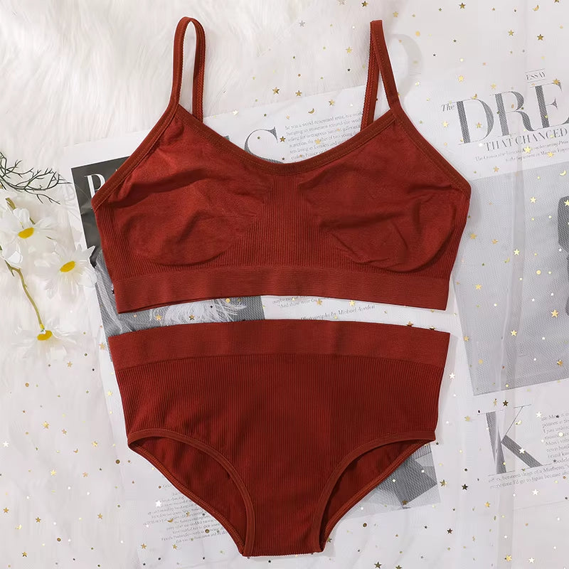 Women Seamless Bra and High Waist Panties Set Underwear Female Sexy Lingerie No Pads Brassieres Soft Briefs Intimate