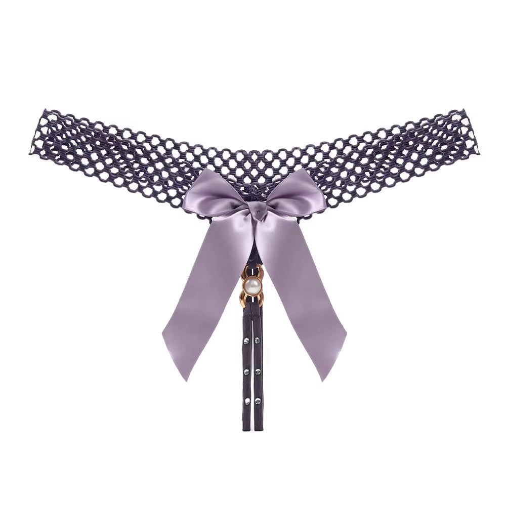 Sexy Lingerie Women'S Panties Crotch Opening Transparent G-Strings Thongs Hollow Out Solids Bowknot Underwear Women Lace Pantys