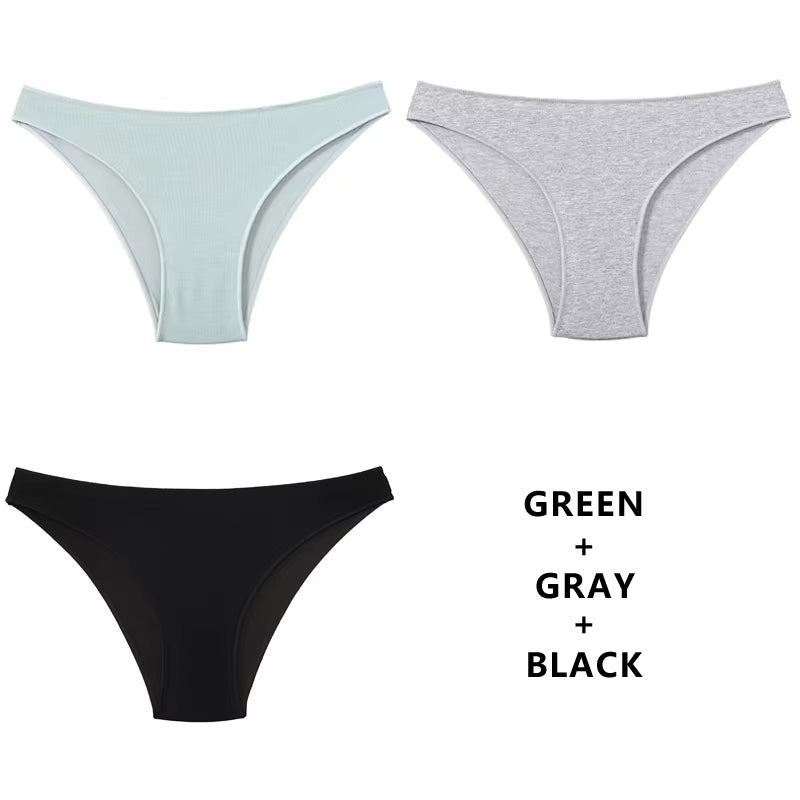 3Pcs/Set Women'S Panties Cotton Underwear Solid Color Briefs Girls Low-Waist Soft Panty Women Underpants Female Lingerie