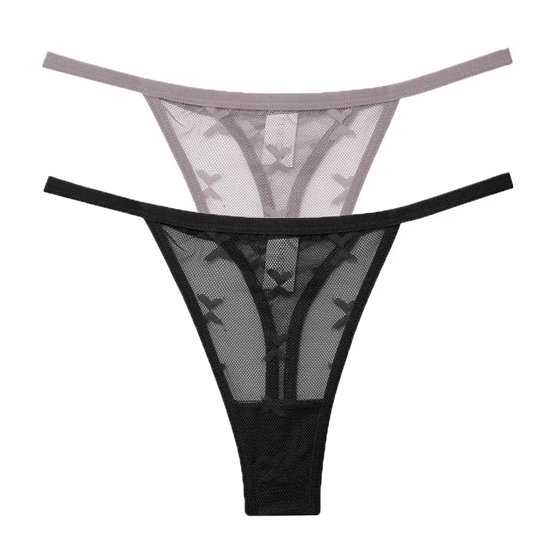 2Pcs/Set Mesh Transparent Thong Women Panties Underwear Women Seamless G-String Female Underpants Intimates Lingerie S-XL