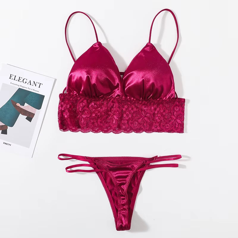 Women Lingerie Set Deep V Backless Bra Set Low Rise Thongs Panties Female Sexy Brassiere Underwear Set Bralette Intimates