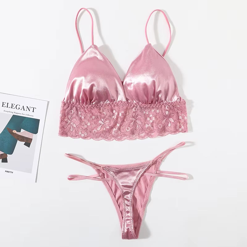 Women Lingerie Set Deep V Backless Bra Set Low Rise Thongs Panties Female Sexy Brassiere Underwear Set Bralette Intimates