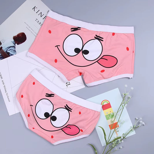 2PCS Couple Panties Cotton Panties Cozy Lingerie Female Underwear Men Boxer Shorts Funny Pink Cute Cartoon Boxers Lovers