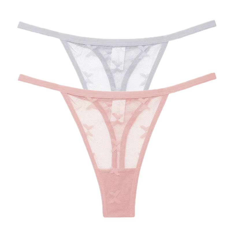 2Pcs/Set Mesh Transparent Thong Women Panties Underwear Women Seamless G-String Female Underpants Intimates Lingerie S-XL