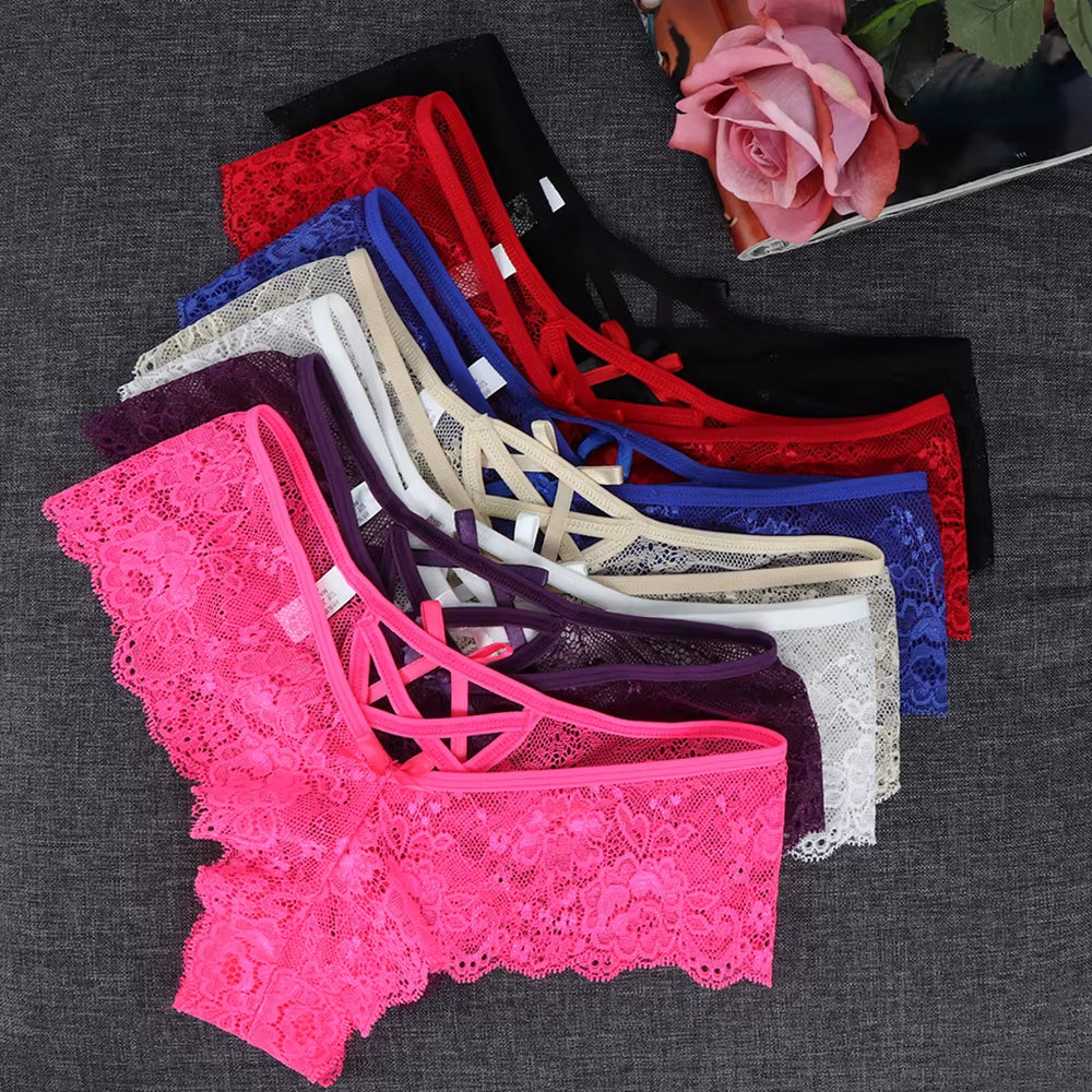 1PC Sexy Erotic Lingerie Ladies Elastic Bandage Lace Flowers Panties T-Back Briefs G-String Thongs Women'S Charming Underwear
