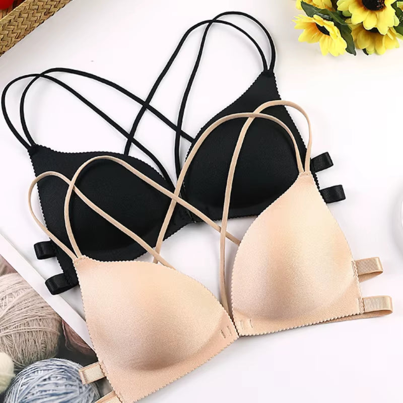 Women Front Buckle Wrapped Push up Bra Sexy Lingerie Beauty Back Bralettes Breathable Wireless Cross Shoulder Straps Brassiere