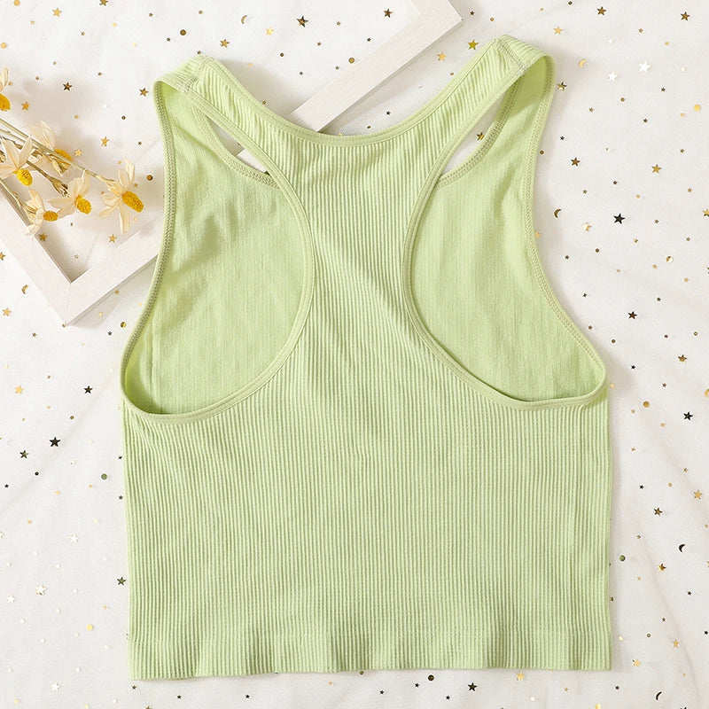 Women Tank Tops Sports Crop Top Female Solid Color Ribbed Cami Sexy Lingerie Seamless Underwear Sexy Backless Camisole