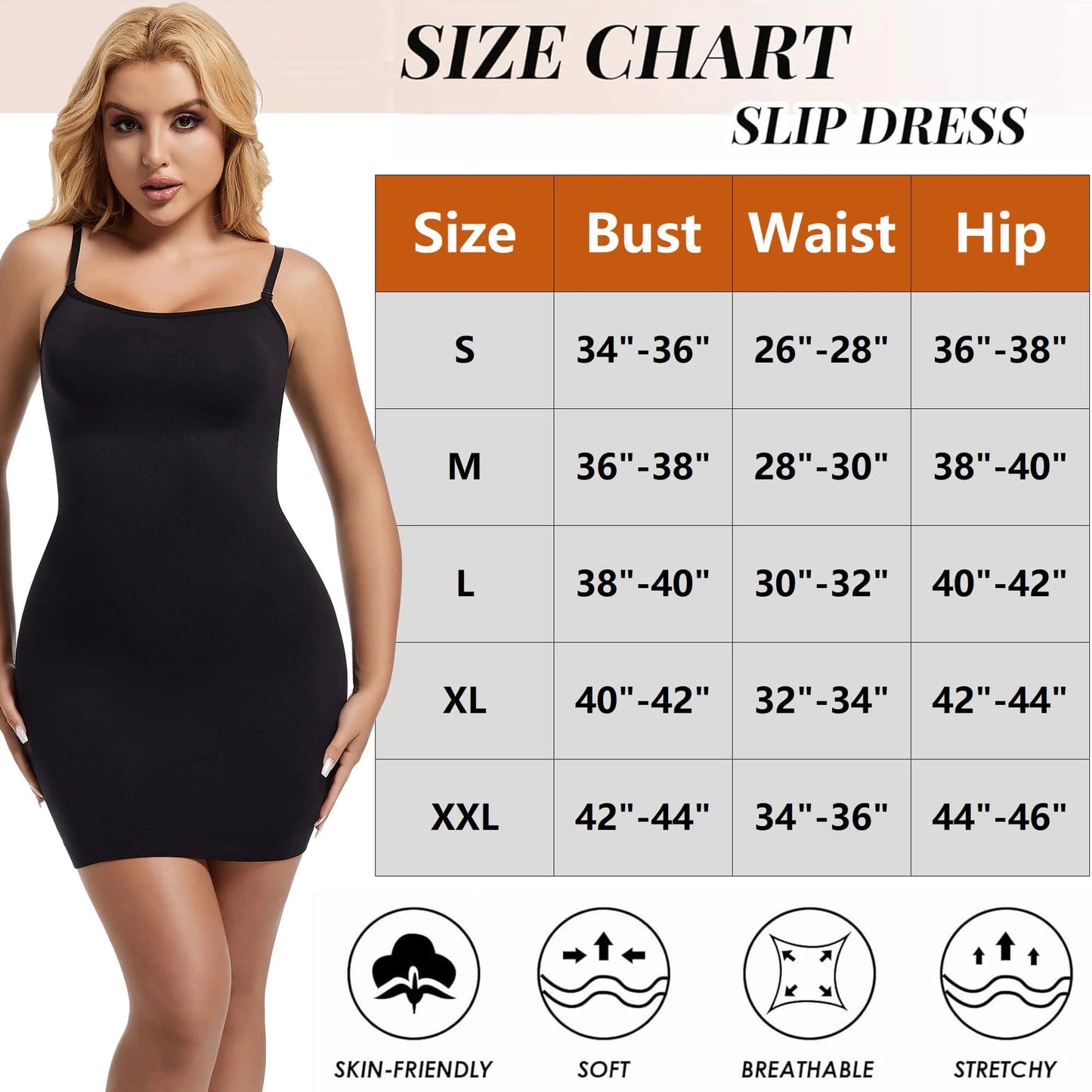 round Neck Shapewear Slip for Women Tummy Control Body Shaper under Dress Seamless Lingerie with Adjustable Straps