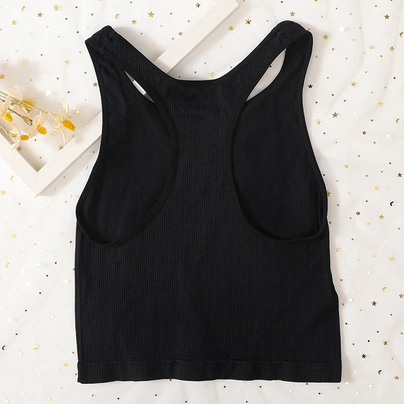 Women Tank Tops Sports Crop Top Female Solid Color Ribbed Cami Sexy Lingerie Seamless Underwear Sexy Backless Camisole
