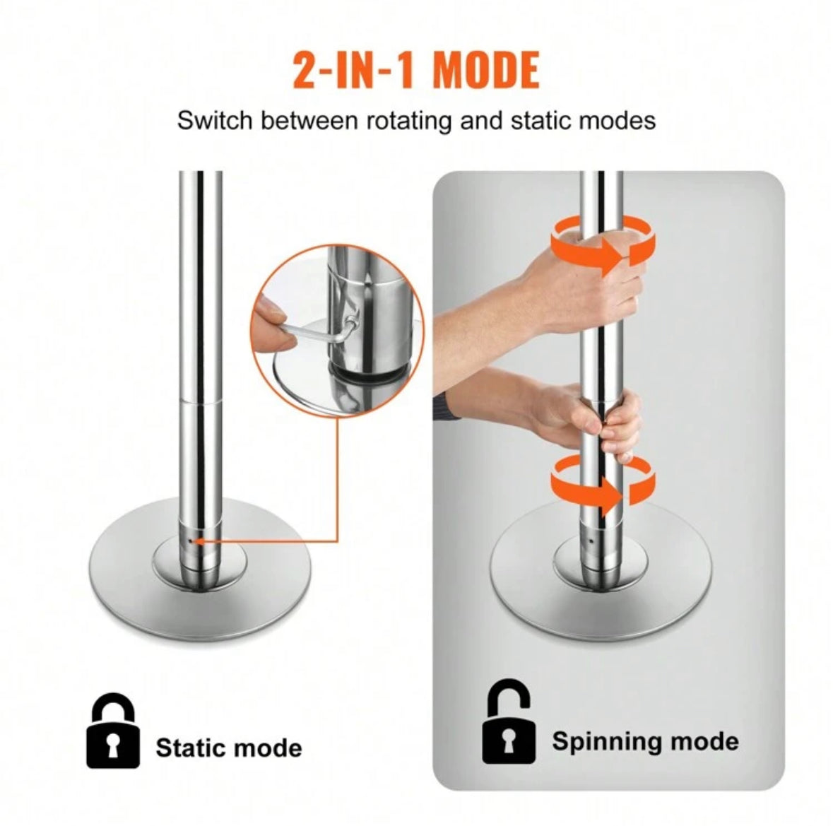 85-106in Silver Professional Dancing Pole, Spinning Static Dancing Pole Kit, Portable Removable Pole, 45mm Heavy-Duty Stainless Steel Pole, Height Adjustable Fitness Pole, For Exercise Home Club Gym, Silver