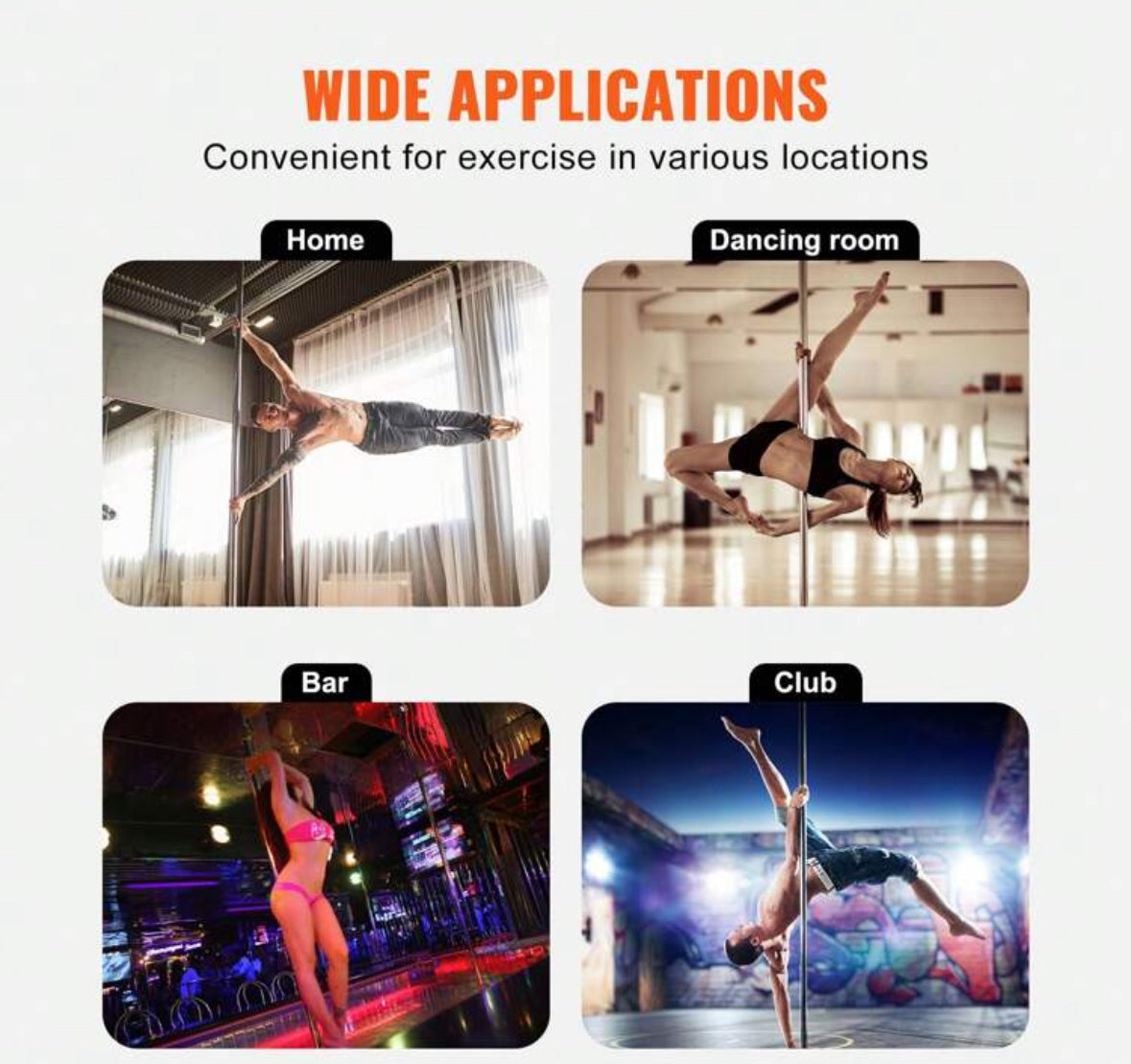 85-106in Silver Professional Dancing Pole, Spinning Static Dancing Pole Kit, Portable Removable Pole, 45mm Heavy-Duty Stainless Steel Pole, Height Adjustable Fitness Pole, For Exercise Home Club Gym, Silver