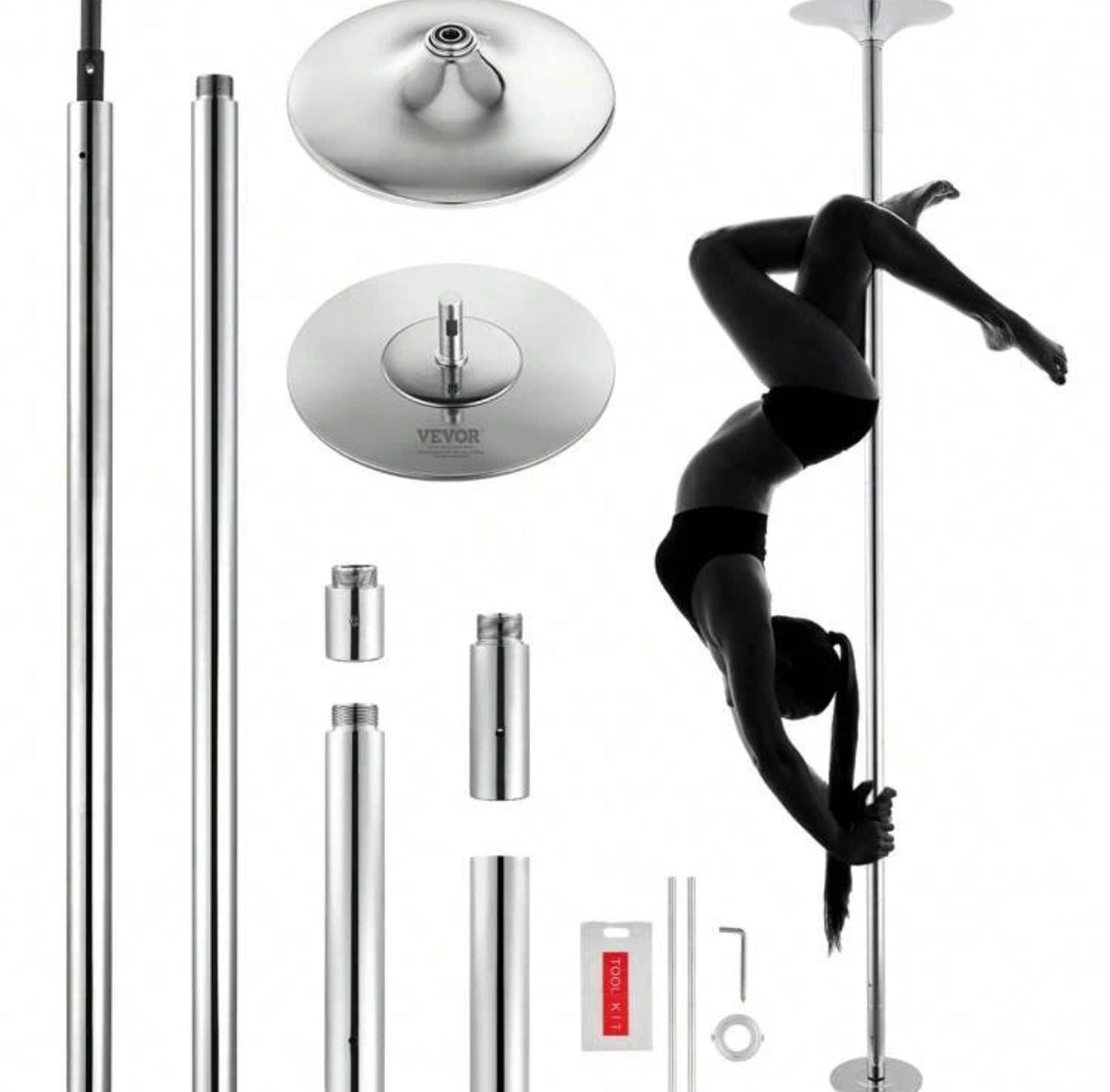 85-106in Silver Professional Dancing Pole, Spinning Static Dancing Pole Kit, Portable Removable Pole, 45mm Heavy-Duty Stainless Steel Pole, Height Adjustable Fitness Pole, For Exercise Home Club Gym, Silver