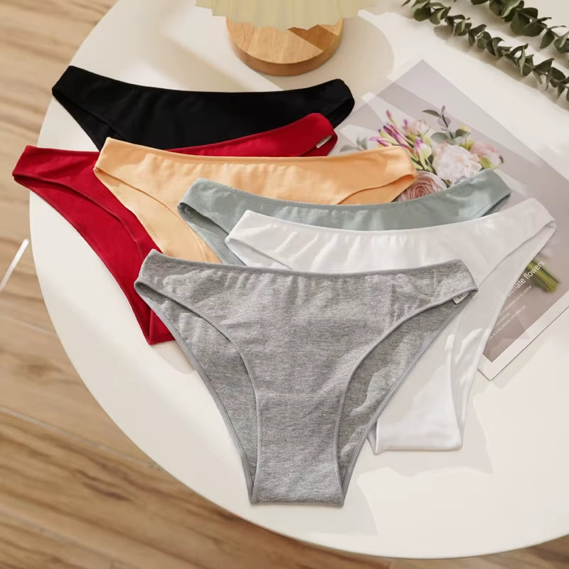 3Pcs/Set Women'S Panties Cotton Underwear Solid Color Briefs Girls Low-Waist Soft Panty Women Underpants Female Lingerie
