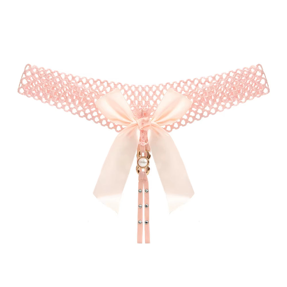 Sexy Lingerie Women'S Panties Crotch Opening Transparent G-Strings Thongs Hollow Out Solids Bowknot Underwear Women Lace Pantys