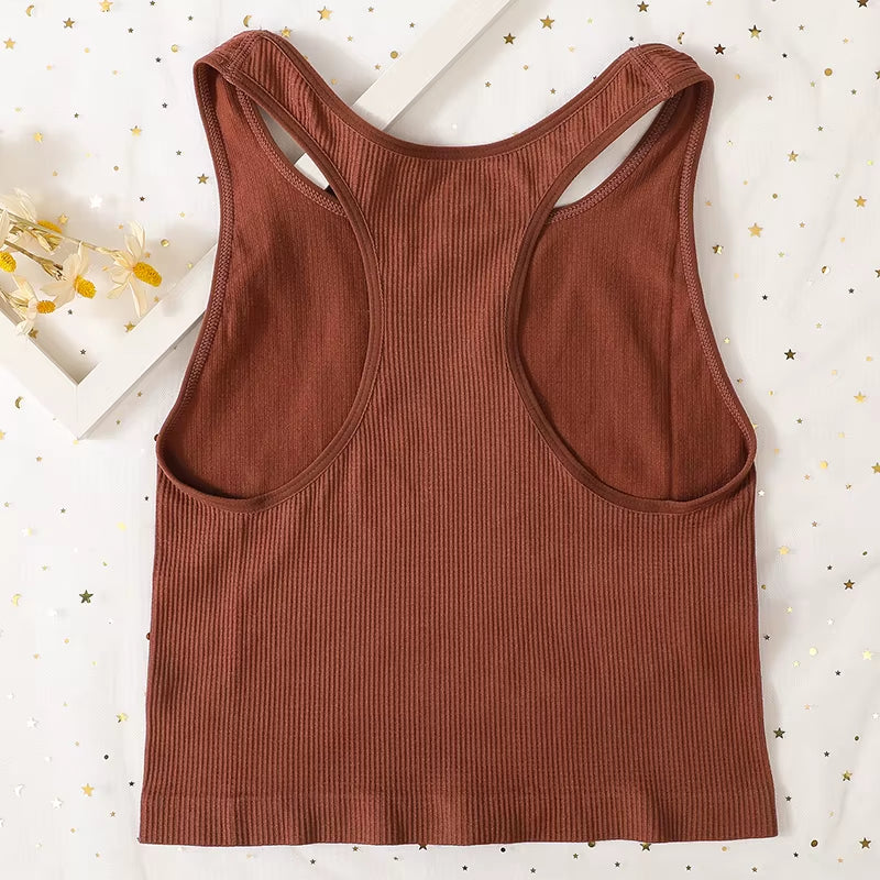 Women Tank Tops Sports Crop Top Female Solid Color Ribbed Cami Sexy Lingerie Seamless Underwear Sexy Backless Camisole