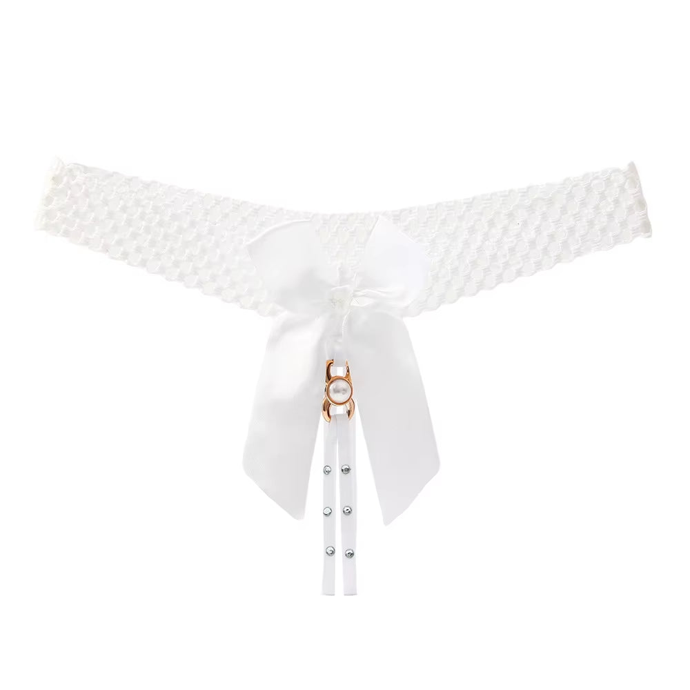 Sexy Lingerie Women'S Panties Crotch Opening Transparent G-Strings Thongs Hollow Out Solids Bowknot Underwear Women Lace Pantys