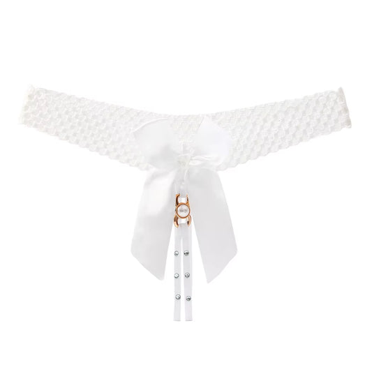 Sexy Lingerie Women'S Panties Crotch Opening Transparent G-Strings Thongs Hollow Out Solids Bowknot Underwear Women Lace Pantys