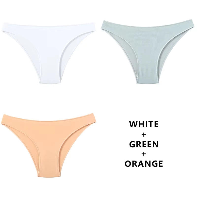 3Pcs/Set Women'S Panties Cotton Underwear Solid Color Briefs Girls Low-Waist Soft Panty Women Underpants Female Lingerie