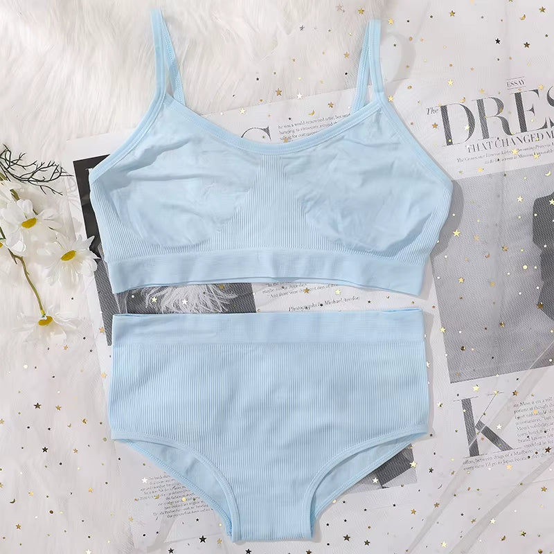 Women Seamless Bra and High Waist Panties Set Underwear Female Sexy Lingerie No Pads Brassieres Soft Briefs Intimate