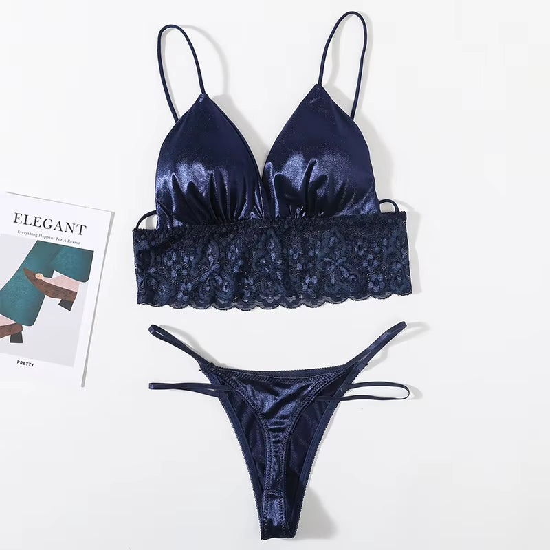 Women Lingerie Set Deep V Backless Bra Set Low Rise Thongs Panties Female Sexy Brassiere Underwear Set Bralette Intimates